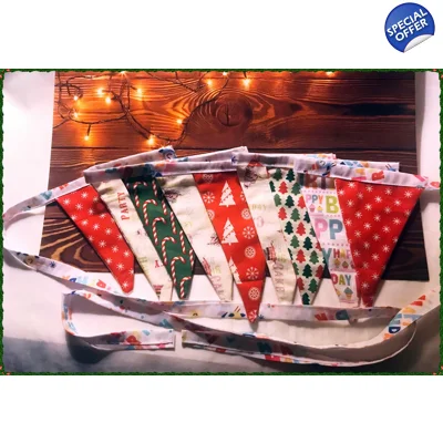 Christmas December Birthday Cotton Bunting, Christmas Decor, Handmade in Yorkshire