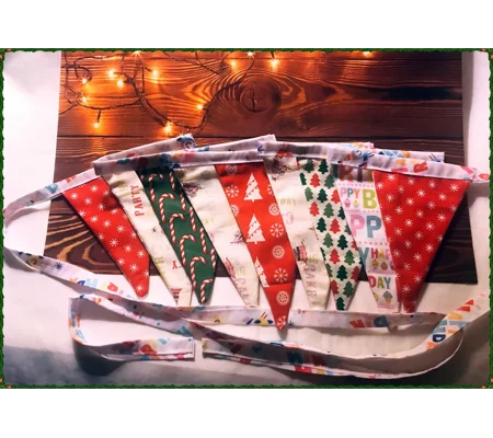 Christmas December Birthday Cotton Bunting, Christmas Decor, Handmade in Yorkshire