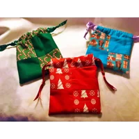 Drawstring Christmas Gift Bag Patchwork - Lined Eco-Friendly Reusable Bag for Secret Santa