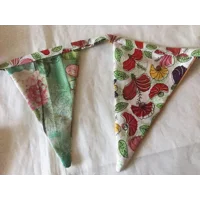 Floral Cotton Bunting, White & Green Double Sided Flags, Handmade
