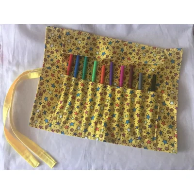 Yellow Stars Pencil Roll, Back To School, handmade in York..