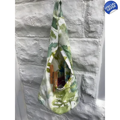 Green Trees cotton Canvas Peg Bag, Lined Storage Bag for Pegs, handmade in Yorkshire
