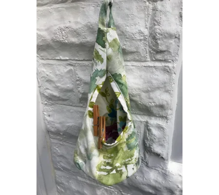 Green Trees cotton Canvas Peg Bag, Lined Storage Bag for Pegs, handmade in Yorkshire