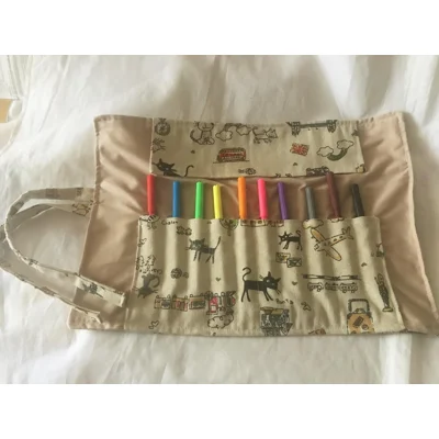 Cats on Holiday Pencil Roll, Back To School, handmade in Yorkshire