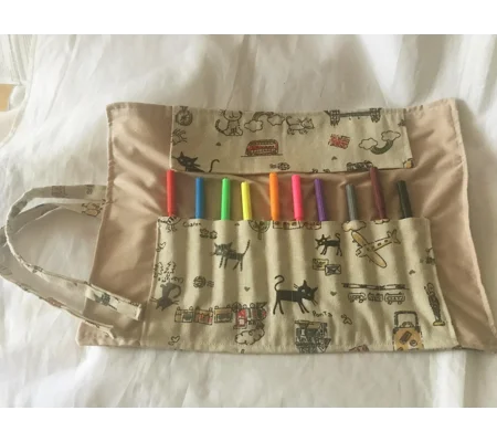 Cats on Holiday Pencil Roll, Back To School, handmade in Yorkshire