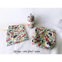 White Gift Bags, Lined Drawstring Reusable Fabric Bags, Eco-Friendly Cotton Bag, Handmade Yorkshire