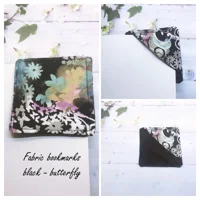 Fabric Bookmark, Black Floral, Black Butterfly