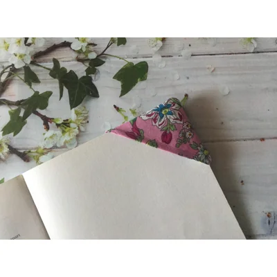 Fabric Bookmark, Pink & Blue, Handmade