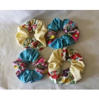 Patchwork Scrunchies, Eco Friendly Hair Accessories Pink, Blue, Yellow, Black Floral Polka Dot Scrun