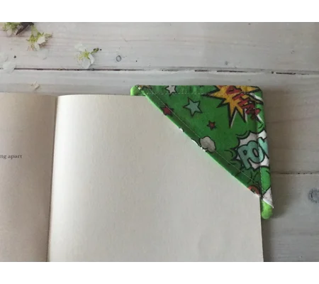 Fabric Corner Bookmark Green Wow Zap Handmade Bookmark