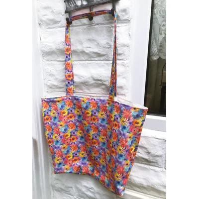 Shoulder Bag, Lined Yellow Floral Print Cotton Eco-Friendl..