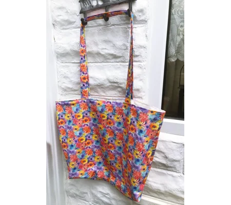 Shoulder Bag, Lined Yellow Floral Print Cotton Eco-Friendly Tote Bag