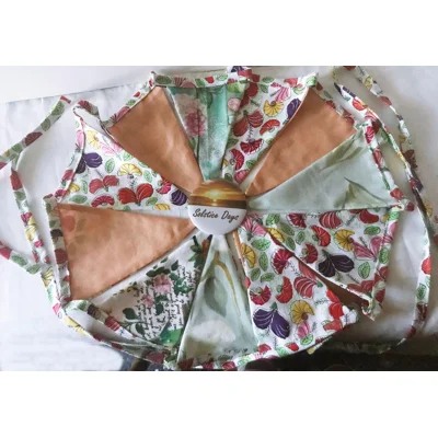 Floral Cotton Bunting, White & Green Double Sided Flags, Handmade