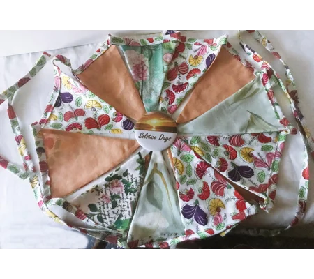 Floral Cotton Bunting, White & Green Double Sided Flags, Handmade