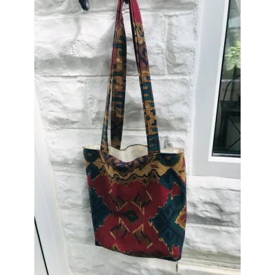 Kilim Print Cotton Tote Bag: Handmade Eco-Friendly Lined Shoulder Bag