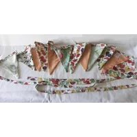 Floral Cotton Bunting, White & Green Double Sided Flags, Handmade