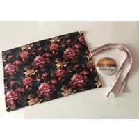 Black Floral Scrunchie, Pink Cotton Handmade Hair Tie - Yorkshire