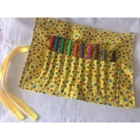 Yellow Stars Pencil Roll, Back To School, handmade in Yorkshire