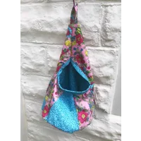 Wigwam Pink Floral Peg Bag, Blue Cotton Storage Bag for Clothespins, handmade in Yorkshire