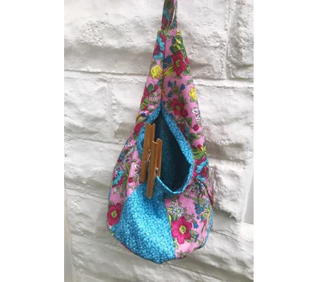 Wigwam Pink Floral Peg Bag, Blue Cotton Storage Bag for Clothespins, handmade in Yorkshire