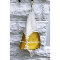 Handmade Peg Bag, Yellow Circles Fabric, Lined Clothespin Storage, Eco Friendly Yorkshire