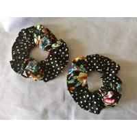 Patchwork Scrunchies, Eco Friendly Hair Accessories Pink, Blue, Yellow, Black Floral Polka Dot Scrun