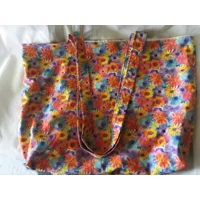 Shoulder Bag, Lined Yellow Floral Print Cotton Eco-Friendly Tote Bag