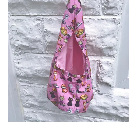Cat Peg Bag, Lined Pink Cotton Laundry Bag, Clothespins Holder, Handmade in Yorkshire