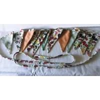 Floral Cotton Bunting, White & Green Double Sided Flags, Handmade