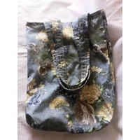 Shoulder Bag, Blue Yellow Floral Cotton Fabric, Handmade Eco-Friendly Lined Tote Bag