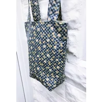 Blue Floral Cotton Tote Bag: Handmade Eco-Friendly Lined Shoulder Bag