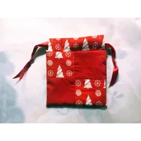 Drawstring Christmas Gift Bag Patchwork - Lined Eco-Friendly Reusable Bag for Secret Santa
