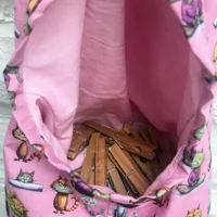 Cat Peg Bag, Lined Pink Cotton Laundry Bag, Clothespins Holder, Handmade in Yorkshire