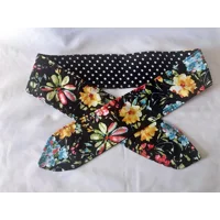Floral Scrunchie, Handmade Hair Accessory, Black Polka Dot Headband, Makeup Brush Roll