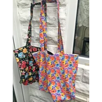 Shoulder Bag, Lined Yellow Floral Print Cotton Eco-Friendly Tote Bag