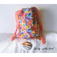 Lined Yellow Floral Fabric Gift Bag, Eco-Friendly Reusable Drawstring Cotton Bag, Handmade in Yorksh