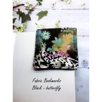 Fabric Bookmark, Black Floral, Black Butterfly