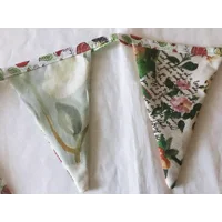 Floral Cotton Bunting, White & Green Double Sided Flags, Handmade
