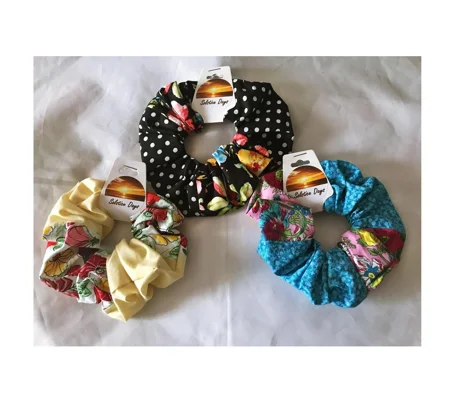 Patchwork Scrunchies, Eco Friendly Hair Accessories Pink, Blue, Yellow, Black Floral Polka Dot Scrun