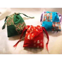 Drawstring Christmas Gift Bag Patchwork - Lined Eco-Friendly Reusable Bag for Secret Santa