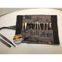 Motorcycle Brush Roll: Handmade Crochet Hook Storage, Pencil Roll