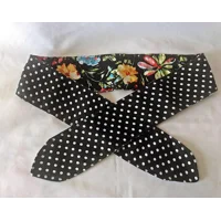Floral Scrunchie, Handmade Hair Accessory, Black Polka Dot Headband, Makeup Brush Roll