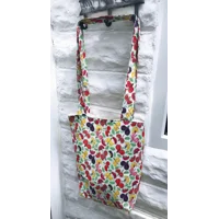Lined Shopping Bag, White Floral Print Cotton Handmade Eco-Friendly Tote