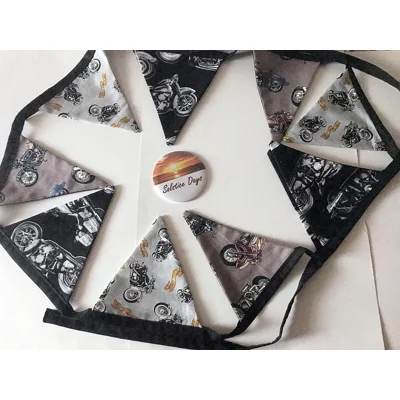 Motorcycle Bunting: Black & Grey Biker Decor, Motorbike Ga..