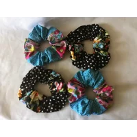 Patchwork Scrunchies, Eco Friendly Hair Accessories Pink, Blue, Yellow, Black Floral Polka Dot Scrun