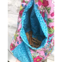 Wigwam Pink Floral Peg Bag, Blue Cotton Storage Bag for Clothespins, handmade in Yorkshire