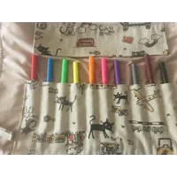 Cats on Holiday Pencil Roll, Back To School, handmade in Yorkshire