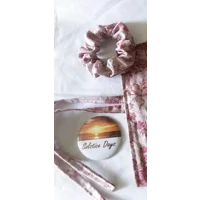 Black Floral Scrunchie, Pink Cotton Handmade Hair Tie - Yorkshire