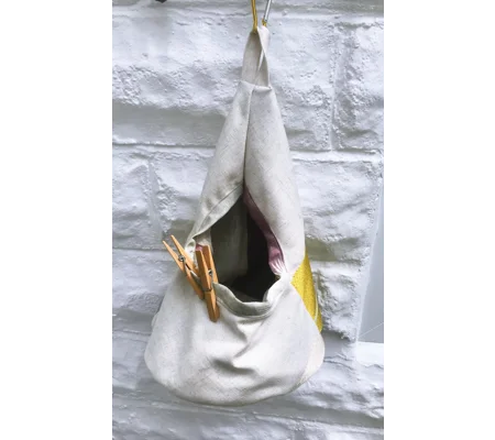 Handmade Peg Bag, Yellow Circles Fabric, Lined Clothespin Storage, Eco Friendly Yorkshire