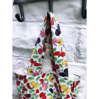 Lined Shopping Bag, White Floral Print Cotton Handmade Eco-Friendly Tote